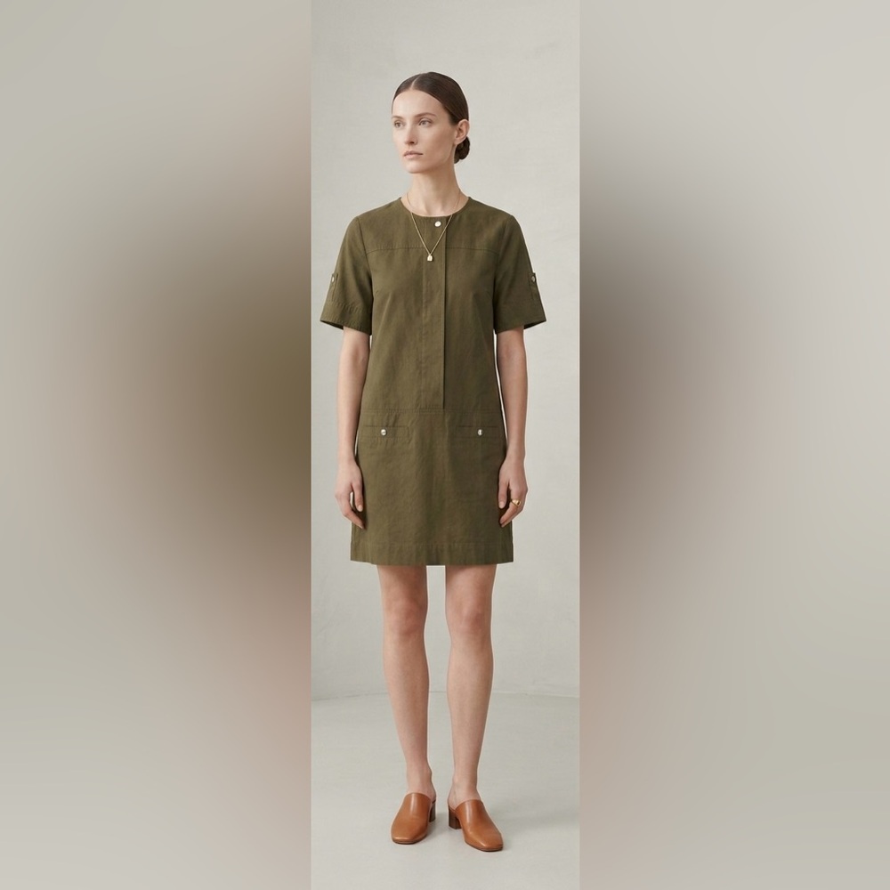 Proenza Schouler White Label Olive Green Watson Rumpled Cotton Dress Size 8